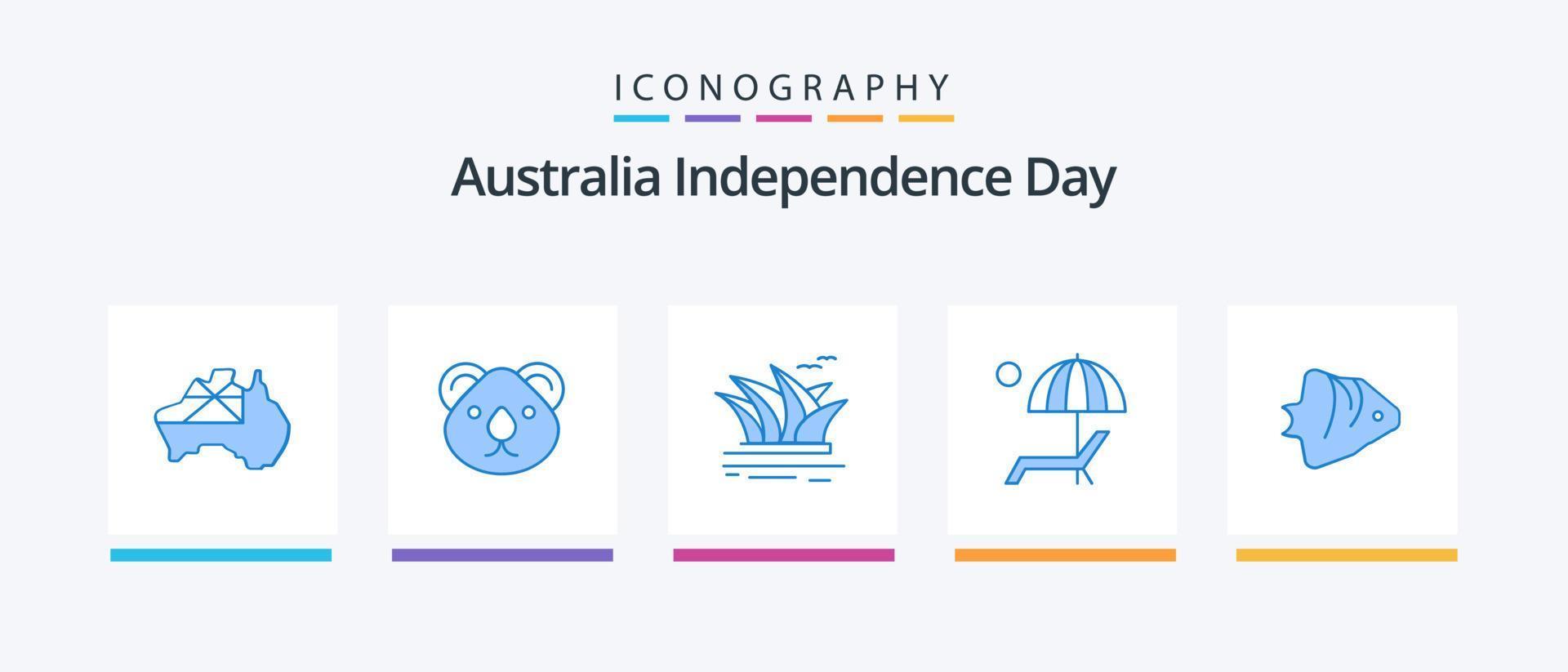 pack d'icônes bleues de la fête de l'indépendance de l'australie 5, y compris profiter. parapluie. Sydney. banc. Opéra. conception d'icônes créatives vecteur