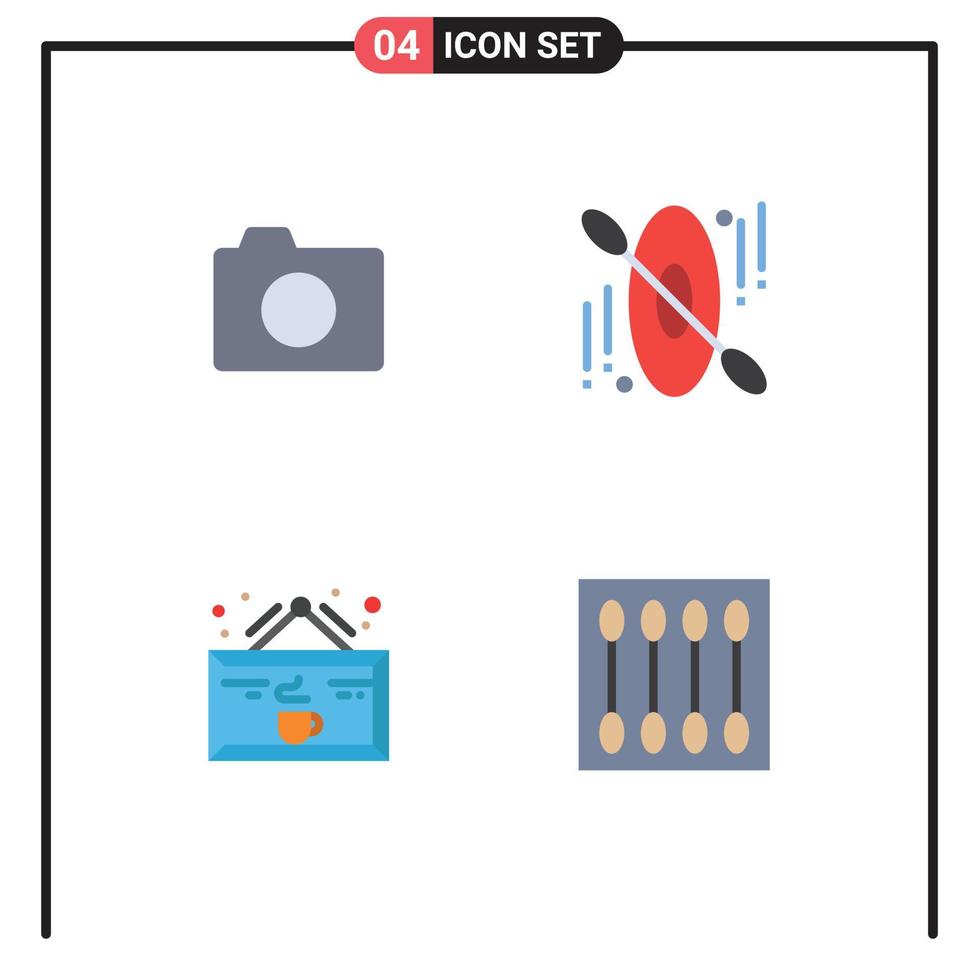pack de 4 icônes plates créatives d'éléments de conception vectoriels modifiables de magasin de voyage de base de café de caméra vecteur