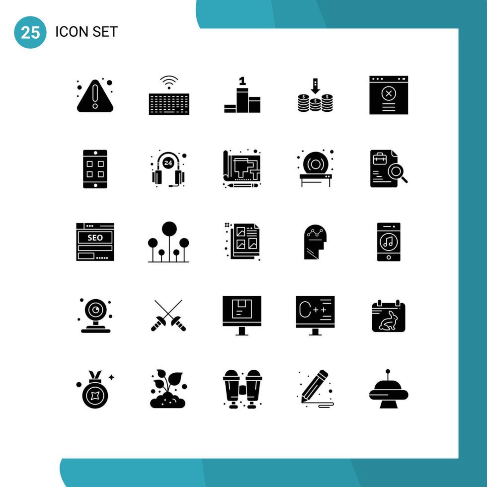groupe de 25 glyphes solides modernes définis pour le site Web bloc succès flèche argent éléments de conception vectoriels modifiables vecteur