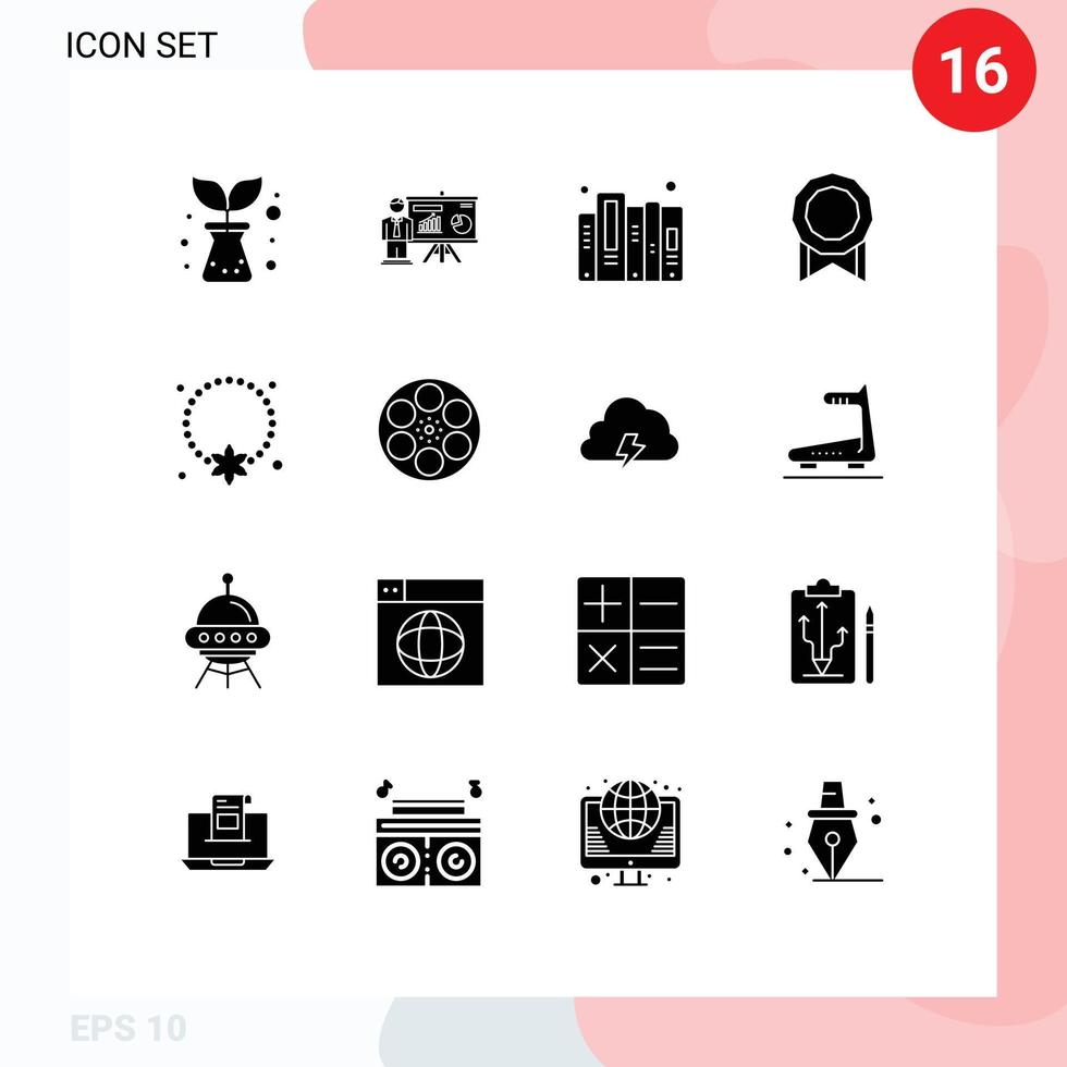 16 glyphes solides vectoriels thématiques et symboles modifiables d'éléments de conception vectoriels modifiables de licence de bijoux de données de médaillon d'ornement vecteur