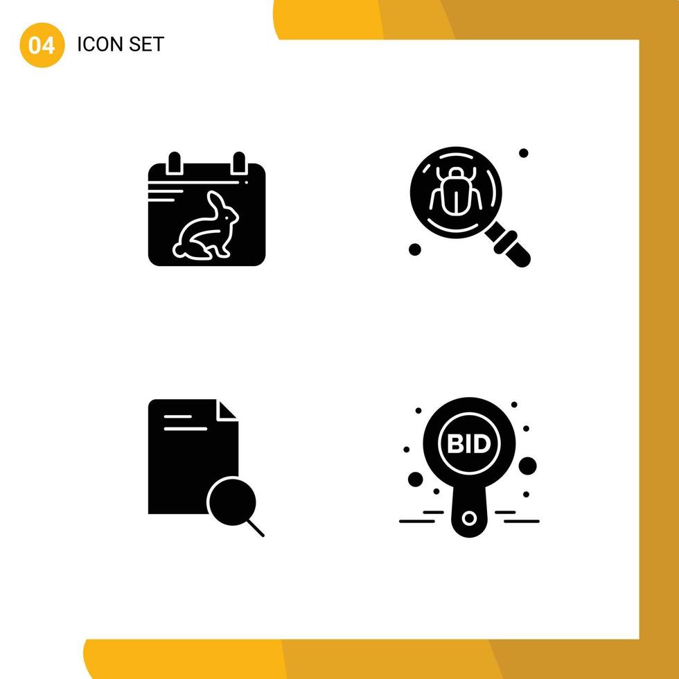 symboles d'icône universels groupe de 4 glyphes solides modernes de date de recherche de calendrier trouver des éléments de conception vectoriels modifiables de fichier vecteur