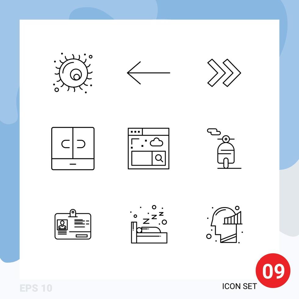 pack d'icônes vectorielles stock de 9 signes et symboles de ligne pour la recherche de scooter à droite éléments de conception vectoriels modifiables intérieurs internet vecteur