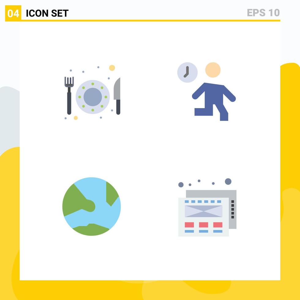 4 icône plate universelle signes symboles de nourriture développer horloge personnes en ligne éléments de conception vectoriels modifiables vecteur