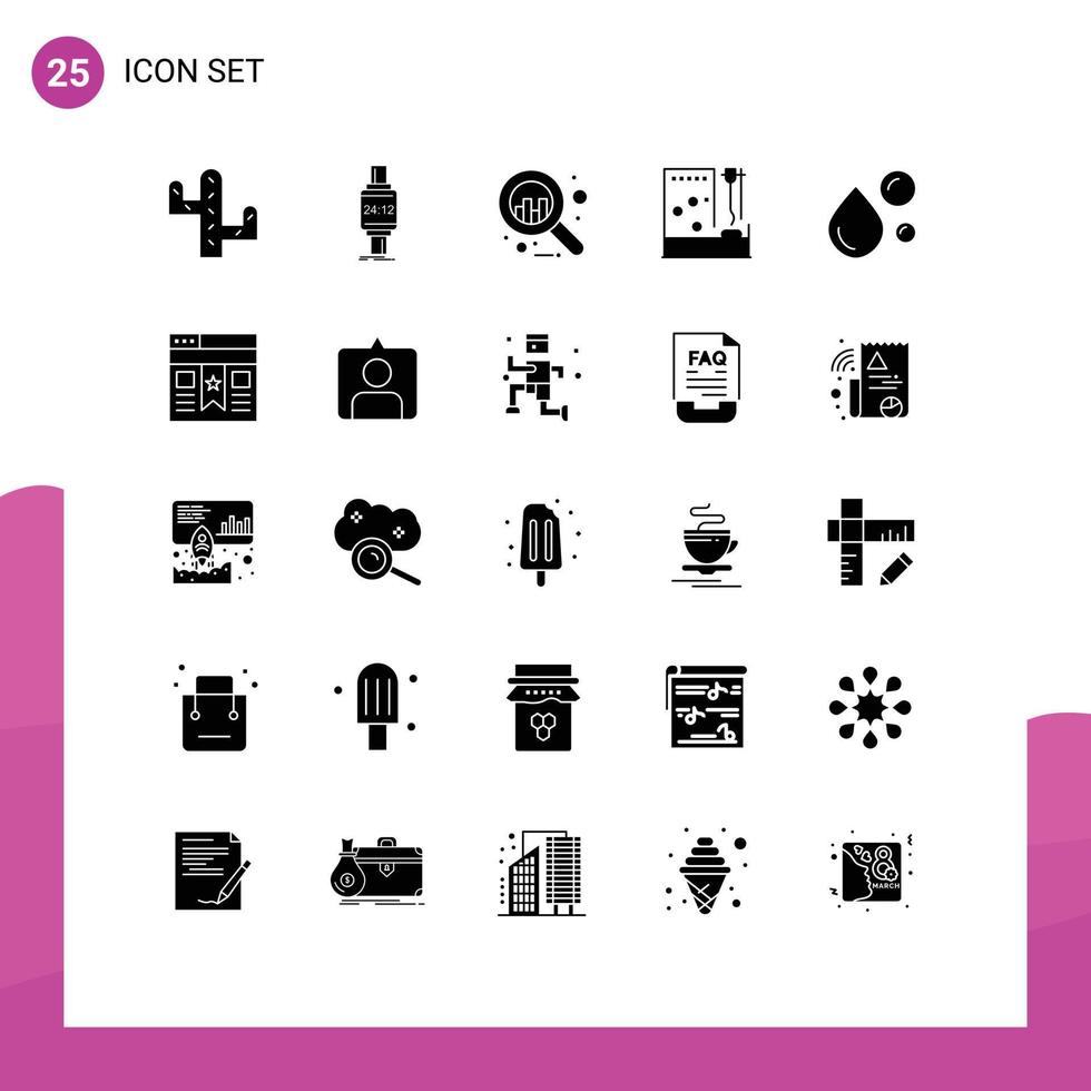 25 concept de glyphe solide pour les sites Web mobiles et les applications de traitement des affaires d'acides gras gras sains médecine éléments de conception vectoriels modifiables vecteur