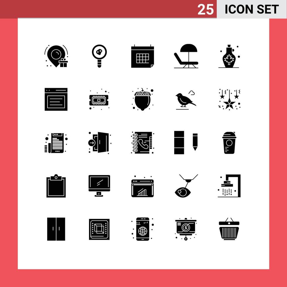 25 icônes créatives signes et symboles modernes de l'eau boisson calendrier parapluie plage éléments de conception vectoriels modifiables vecteur