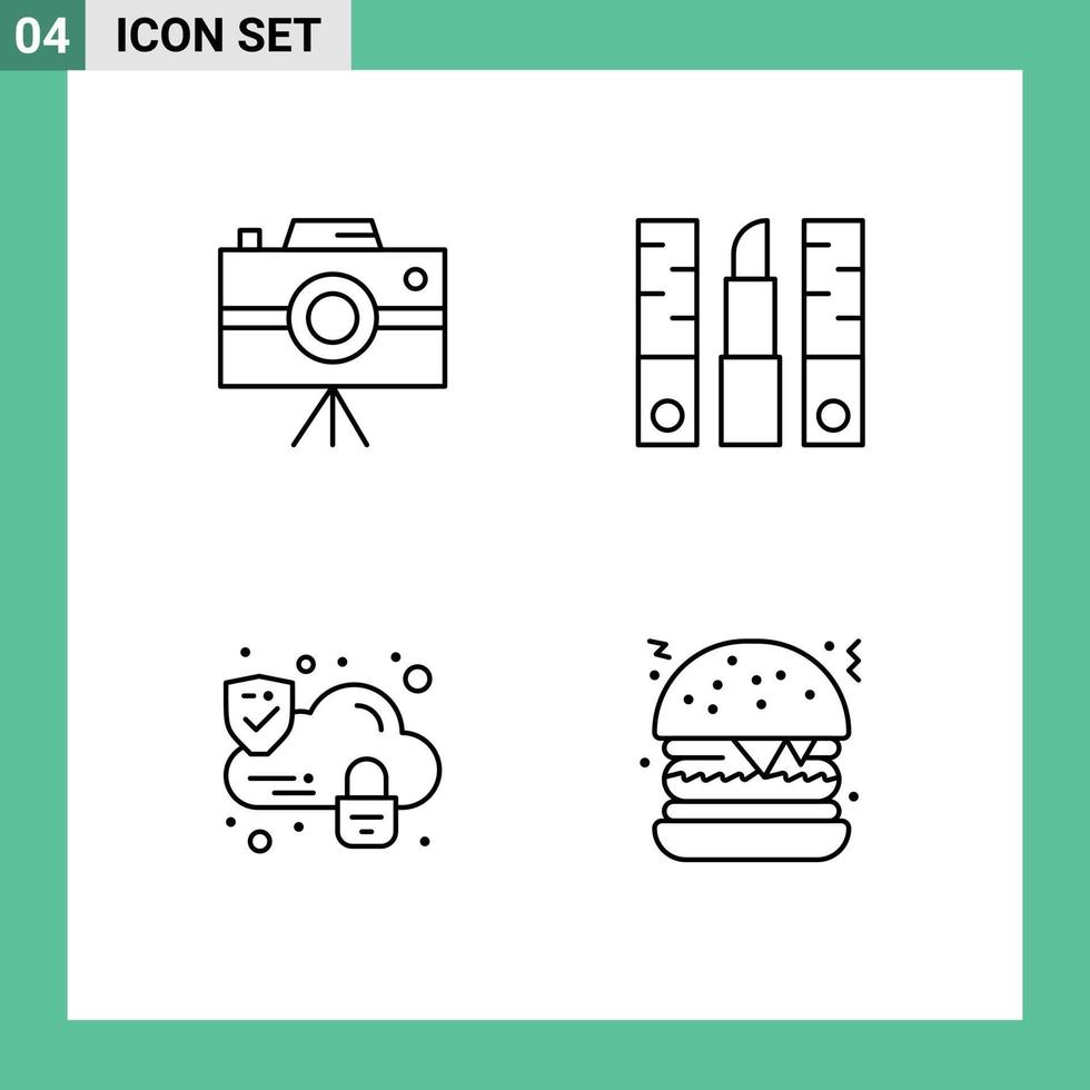 pack d'icônes vectorielles stock de 4 signes et symboles de ligne pour caméscope cloud professionnel caméra cosmétiques éléments de conception vectoriels modifiables de sécurité vecteur