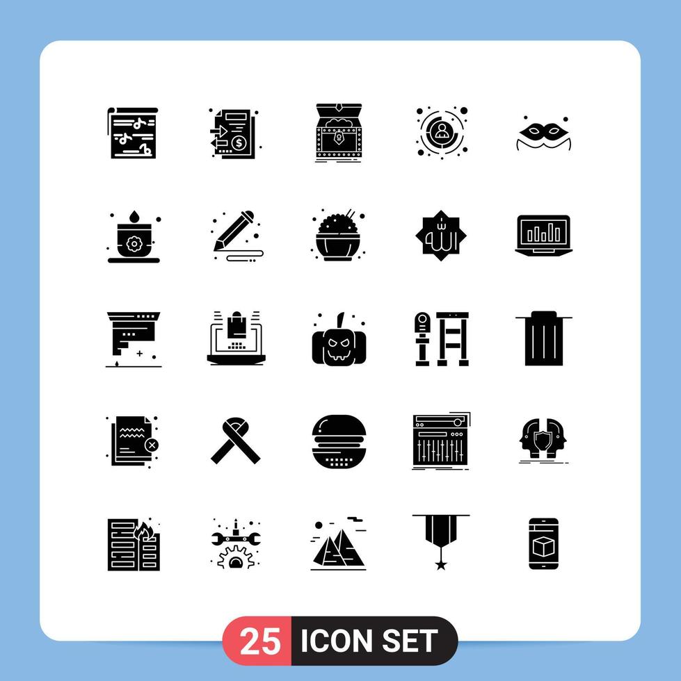 25 pack de glyphes solides d'interface utilisateur de signes et symboles modernes d'éléments de conception vectoriels modifiables de récompense commerciale d'argent de client cible vecteur