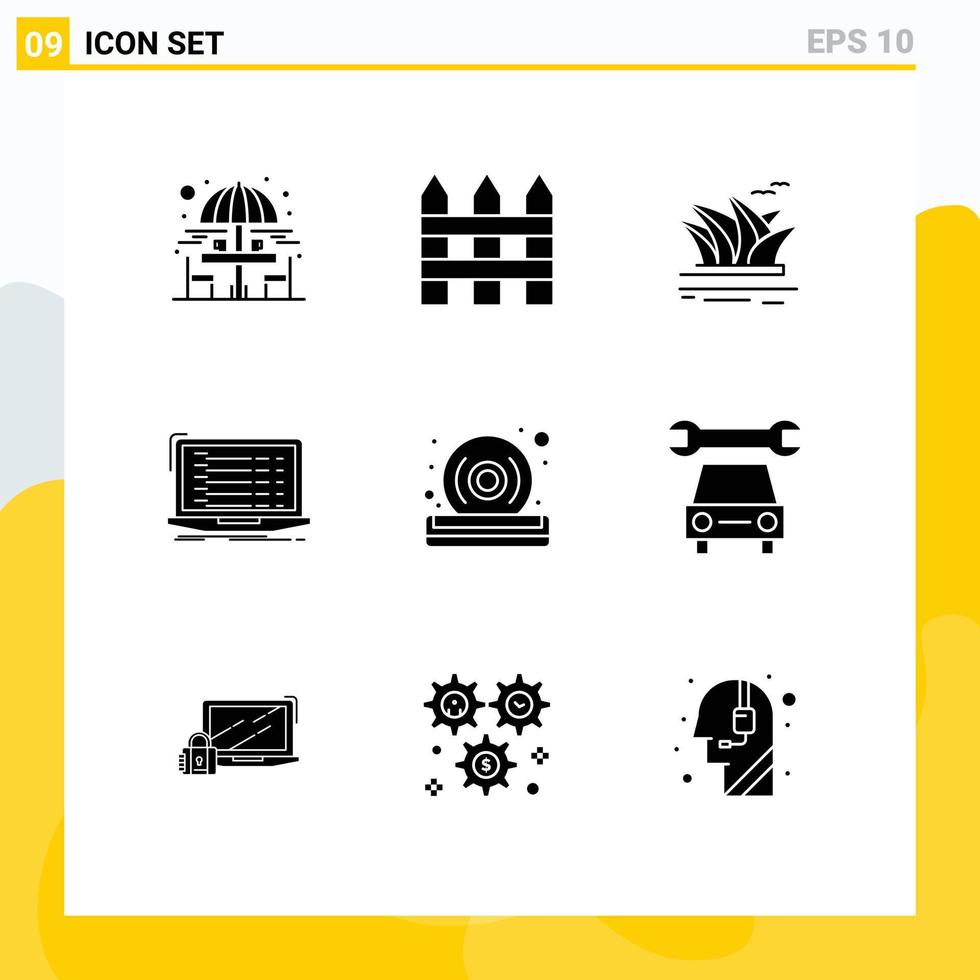 ensemble de 9 symboles d'icônes d'interface utilisateur modernes signes pour ordinateur portable codage citysets app sydney éléments de conception vectoriels modifiables vecteur