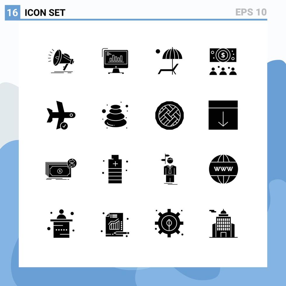 groupe de 16 glyphes solides modernes définis pour le diagramme d'été dollar profitez d'éléments de conception vectoriels modifiables parapluie vecteur
