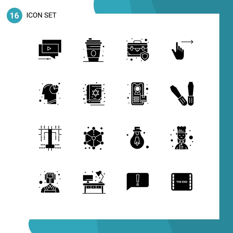 pack d'icônes vectorielles stock de 16 signes et symboles de ligne pour glisser vers la droite sac gestes bouclier de protection éléments de conception vectoriels modifiables vecteur