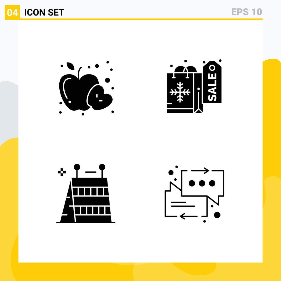 ensemble moderne de 4 glyphes et symboles solides tels que l'équipement de pomme santé chat de noël éléments de conception vectoriels modifiables vecteur