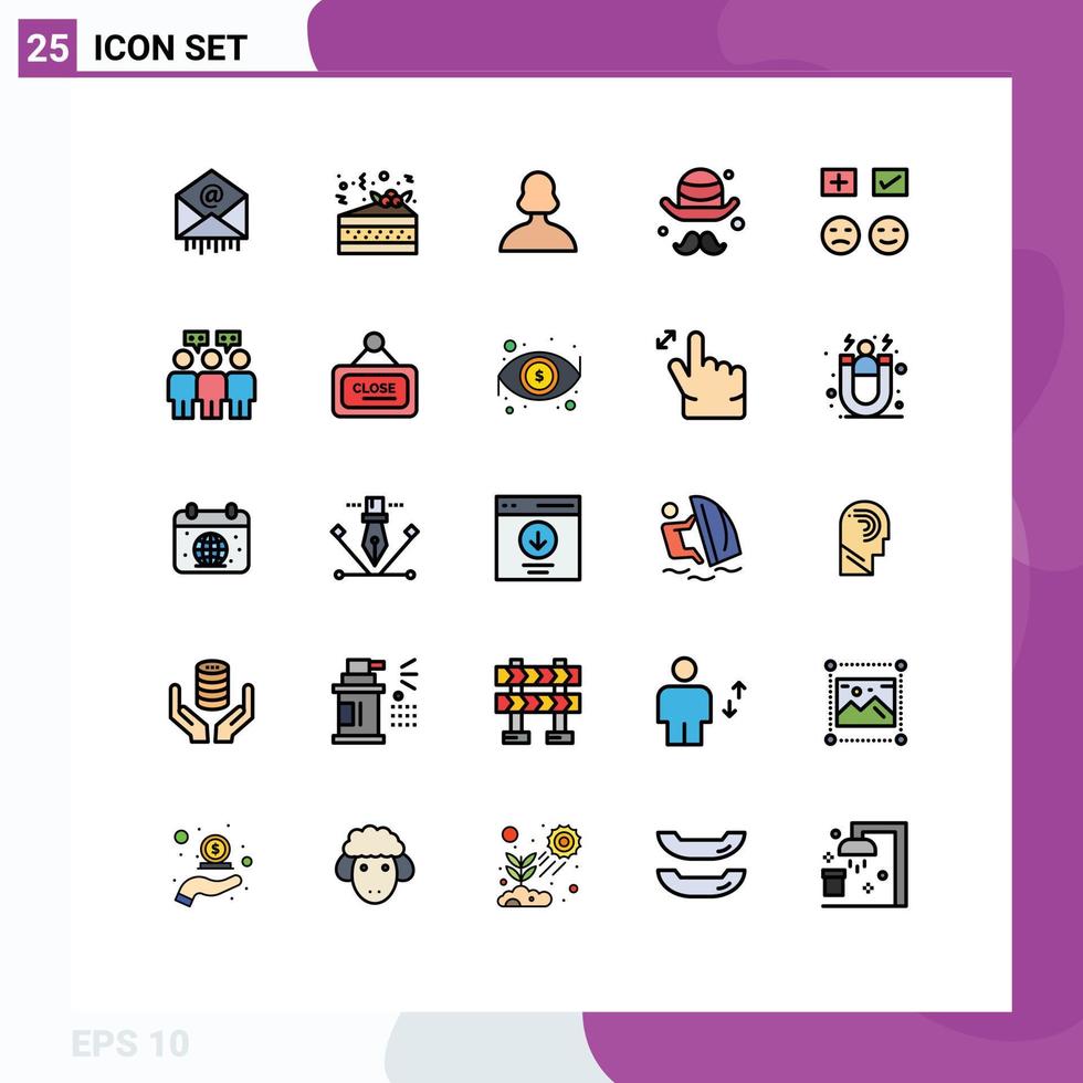 ensemble de 25 symboles d'icônes d'interface utilisateur modernes signes pour les tristes emojis fille pères bord éléments de conception vectoriels modifiables vecteur