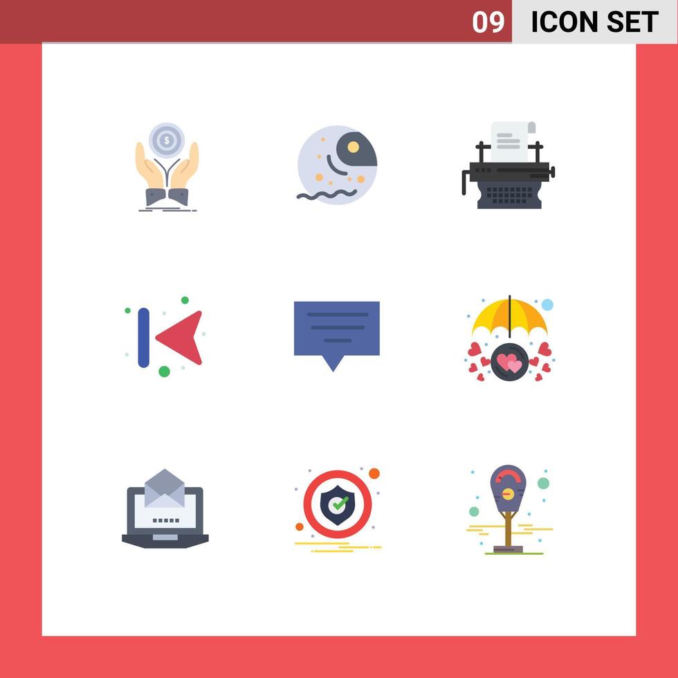 groupe de 9 signes et symboles de couleurs plates pour les éléments de conception vectoriels modifiables de la machine à écrire vers l'avant de la planète à bulles vecteur