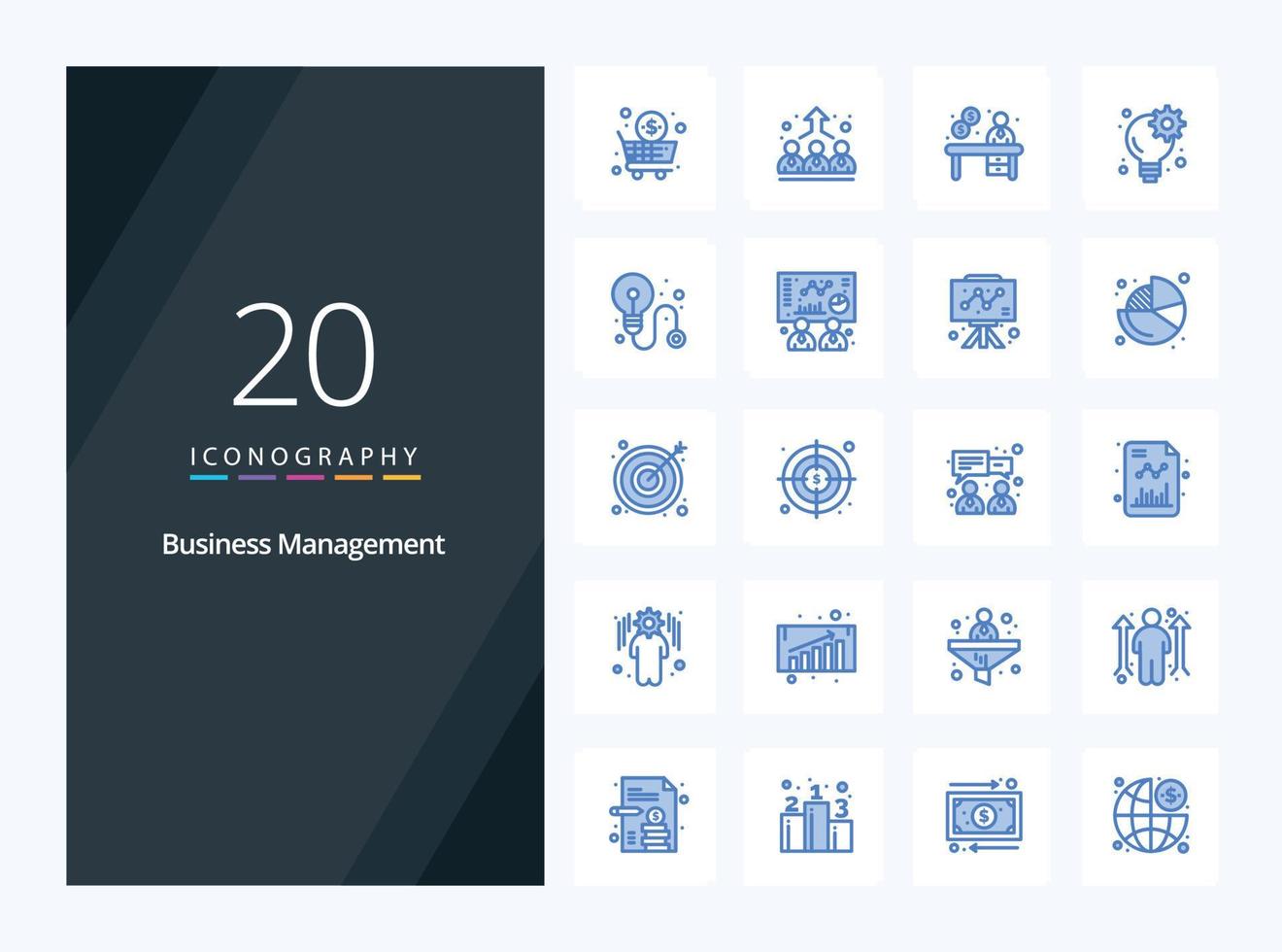 20 icône de couleur bleue de gestion d'entreprise pour la présentation vecteur