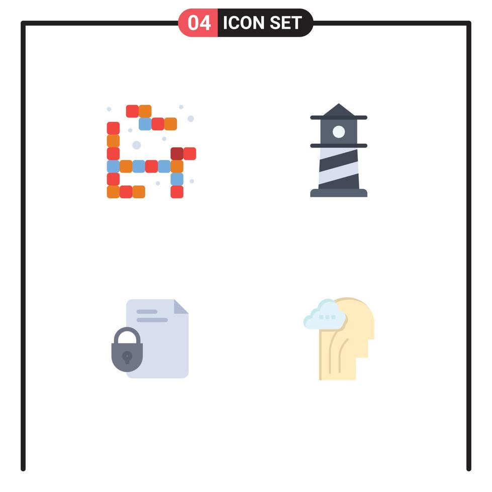 4 icônes plates universelles signes symboles de l'activité de fichier de plage de sécurité tetris éléments de conception vectoriels modifiables vecteur