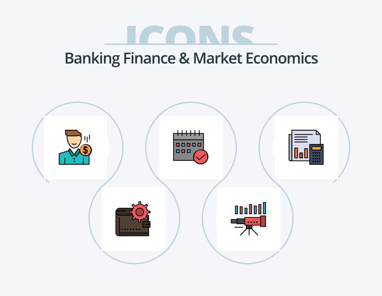 ligne de financement bancaire et d'économie de marché remplie d'icônes pack 5 conception d'icônes. financier. entreprise. déposer. but. feuille vecteur