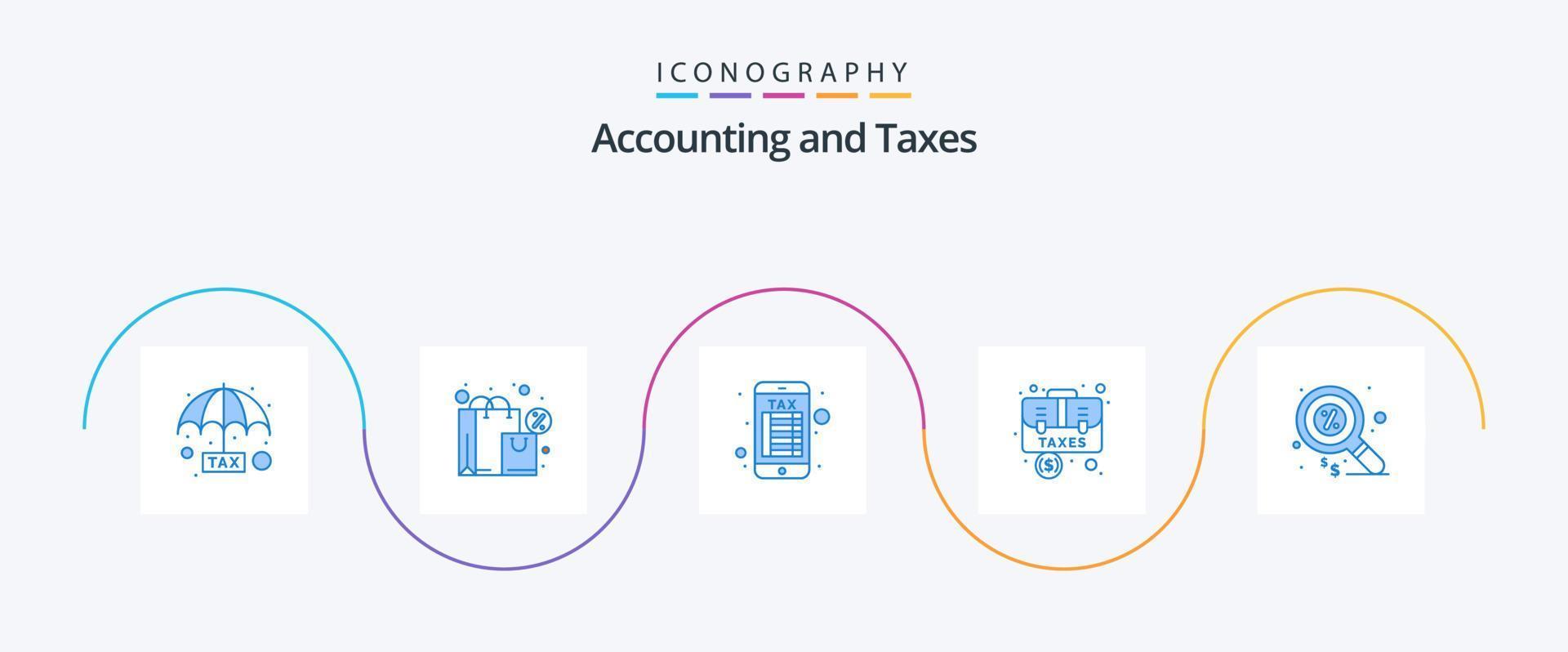 pack d'icônes bleues 5 taxes, y compris les finances. cas. services bancaires sur Internet. mallette. sac vecteur