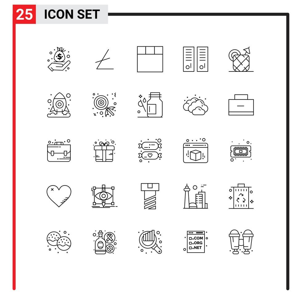25 lignes vectorielles thématiques et symboles modifiables des éléments de conception vectoriels modifiables de l'école d'ananas de mise en page de jus de boisson vecteur