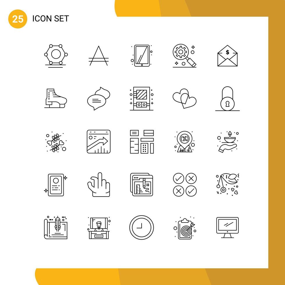 ensemble moderne de 25 lignes et symboles tels que commander de l'argent tablette mail marketing internet éléments de conception vectoriels modifiables vecteur