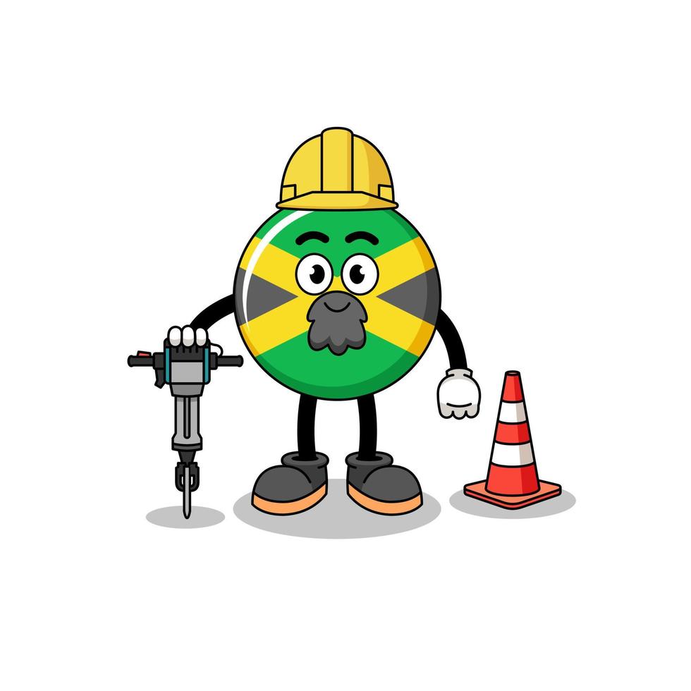 caricature de personnage du drapeau de la jamaïque travaillant sur la construction de routes vecteur