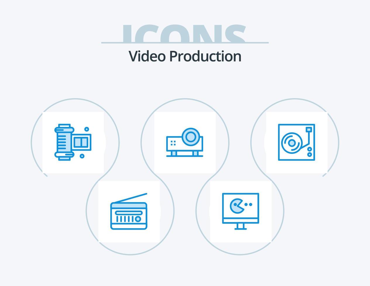 pack d'icônes bleues de production vidéo 5 conception d'icônes. projecteur de video. projecteur. présentation Powerpoint. vecteur