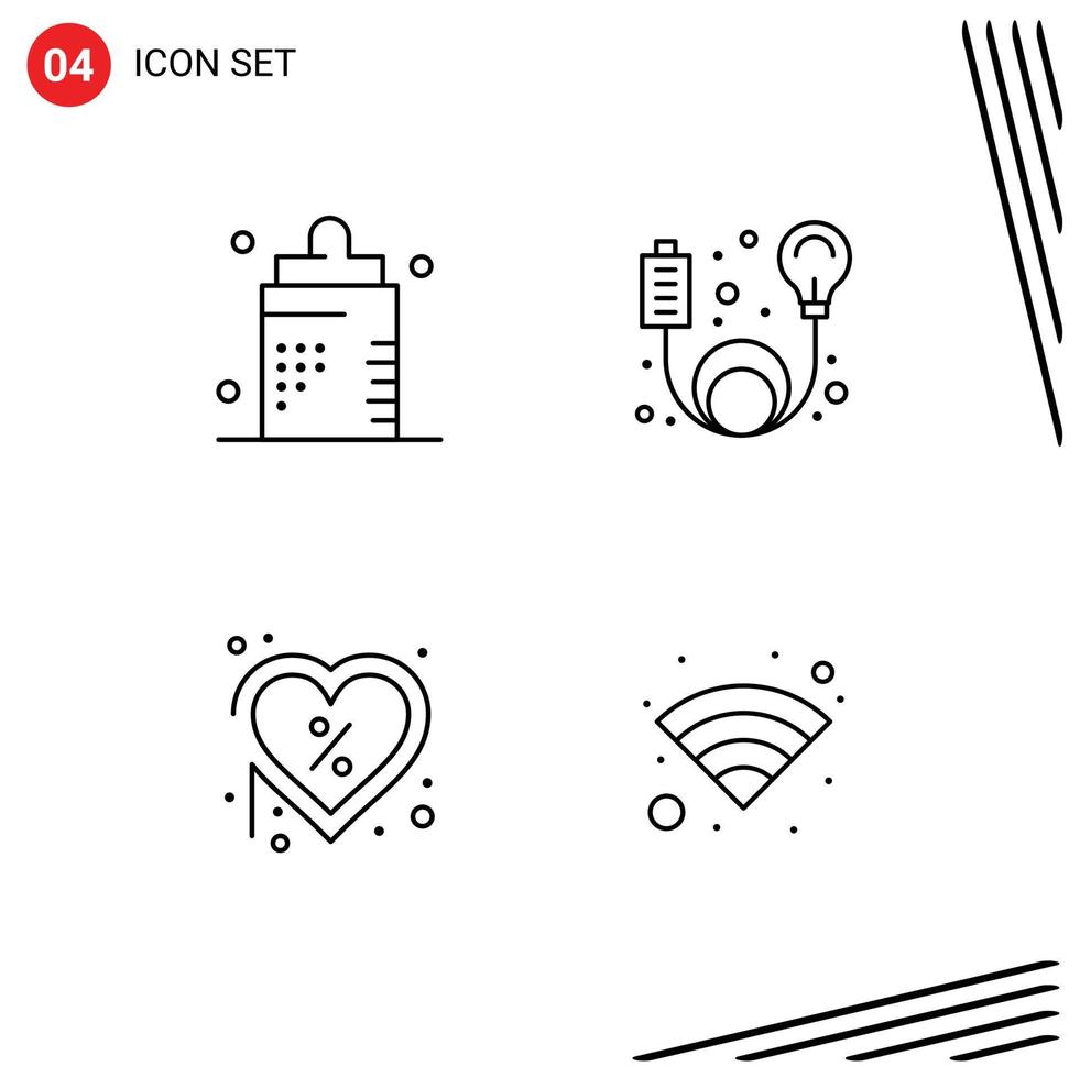 pack de ligne de 4 symboles universels d'éléments de conception vectoriels modifiables de coeur de câble de remise en forme de bébé vecteur