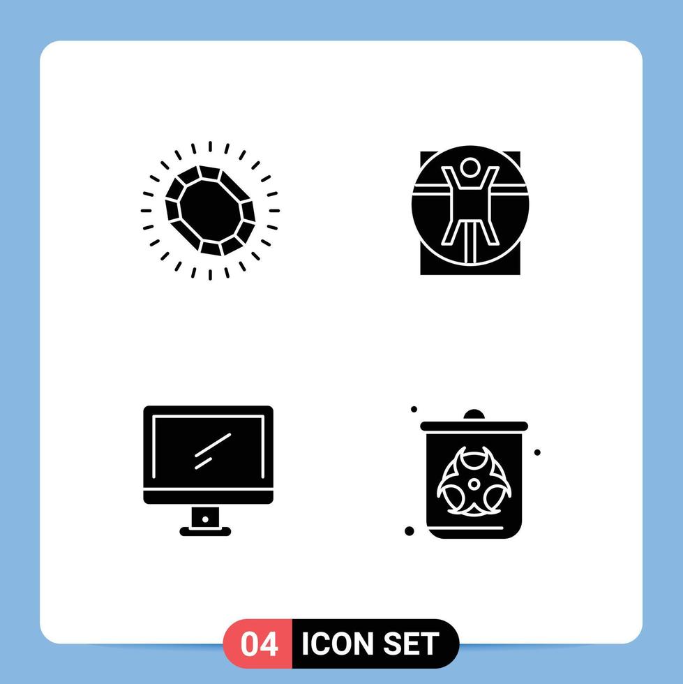 groupe de 4 signes et symboles de glyphes solides pour les éléments de conception vectoriels modifiables de l'appareil de boucle d'ordinateur de mode vecteur