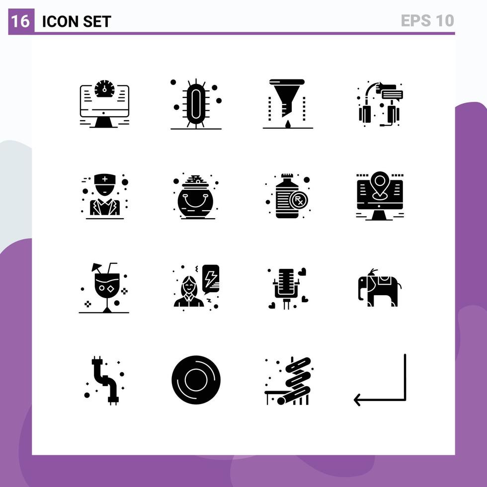 16 glyphes solides vectoriels thématiques et symboles modifiables du centre d'étude de service aident à filtrer les éléments de conception vectoriels modifiables vecteur