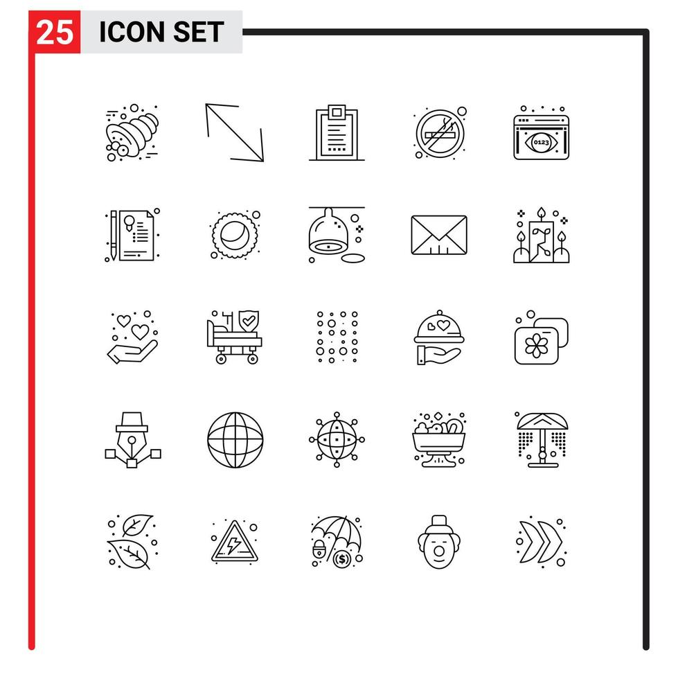 ensemble de 25 lignes vectorielles sur la grille pour l'analyse des données confirmation de tabagisme éléments de conception vectoriels modifiables de cigarette non fumeur vecteur