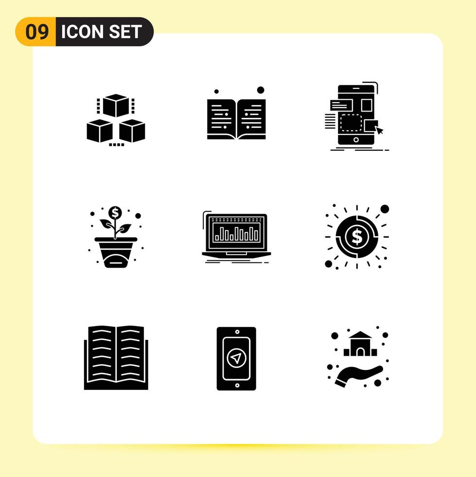 9 icônes créatives signes et symboles modernes de données indexées investissement mobile financement éléments de conception vectoriels modifiables vecteur
