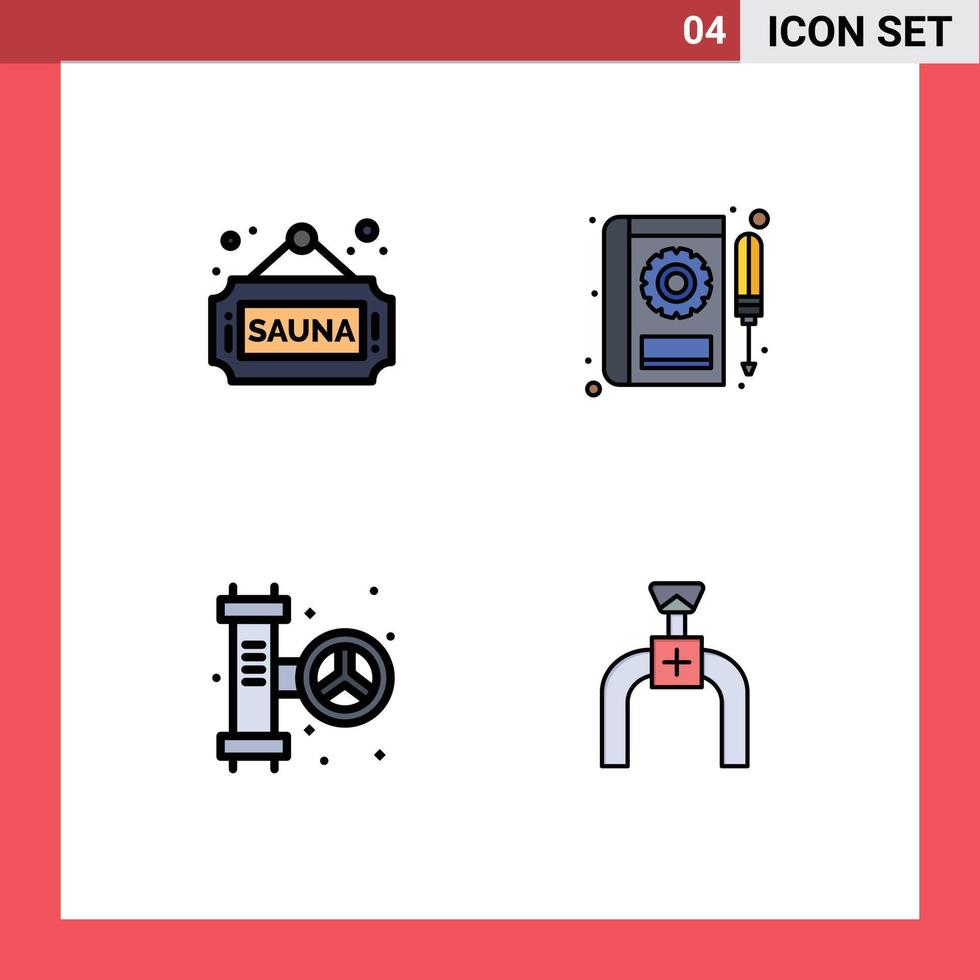 4 icônes créatives signes et symboles modernes de remise en forme étiquette mécanique plomberie manuelle éléments de conception vectoriels modifiables vecteur