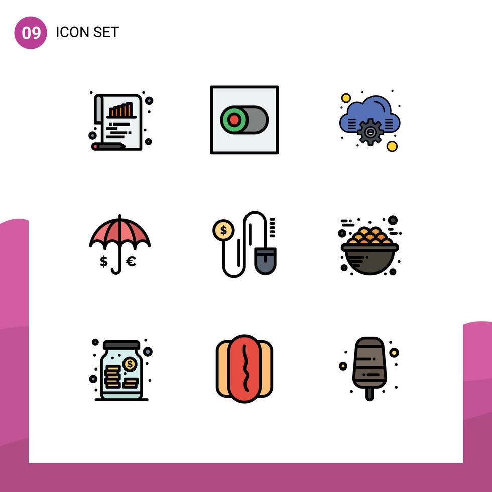 interface mobile filledline couleur plate ensemble de 9 pictogrammes de souris marketing informatique enregistrer des éléments de conception vectoriels modifiables en dollars vecteur