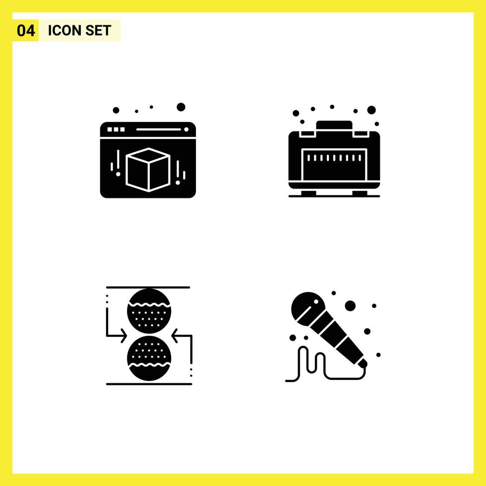 ensemble de 4 pack de glyphes solides commerciaux pour box sandclock case concentration microphone éléments de conception vectoriels modifiables vecteur