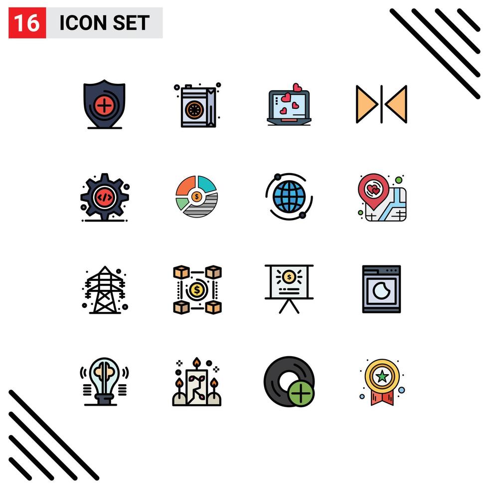 symboles d'icônes universelles groupe de 16 lignes modernes remplies de couleurs plates d'interface de programmation d'engrenages amour html éléments de conception vectoriels créatifs modifiables horizontaux vecteur
