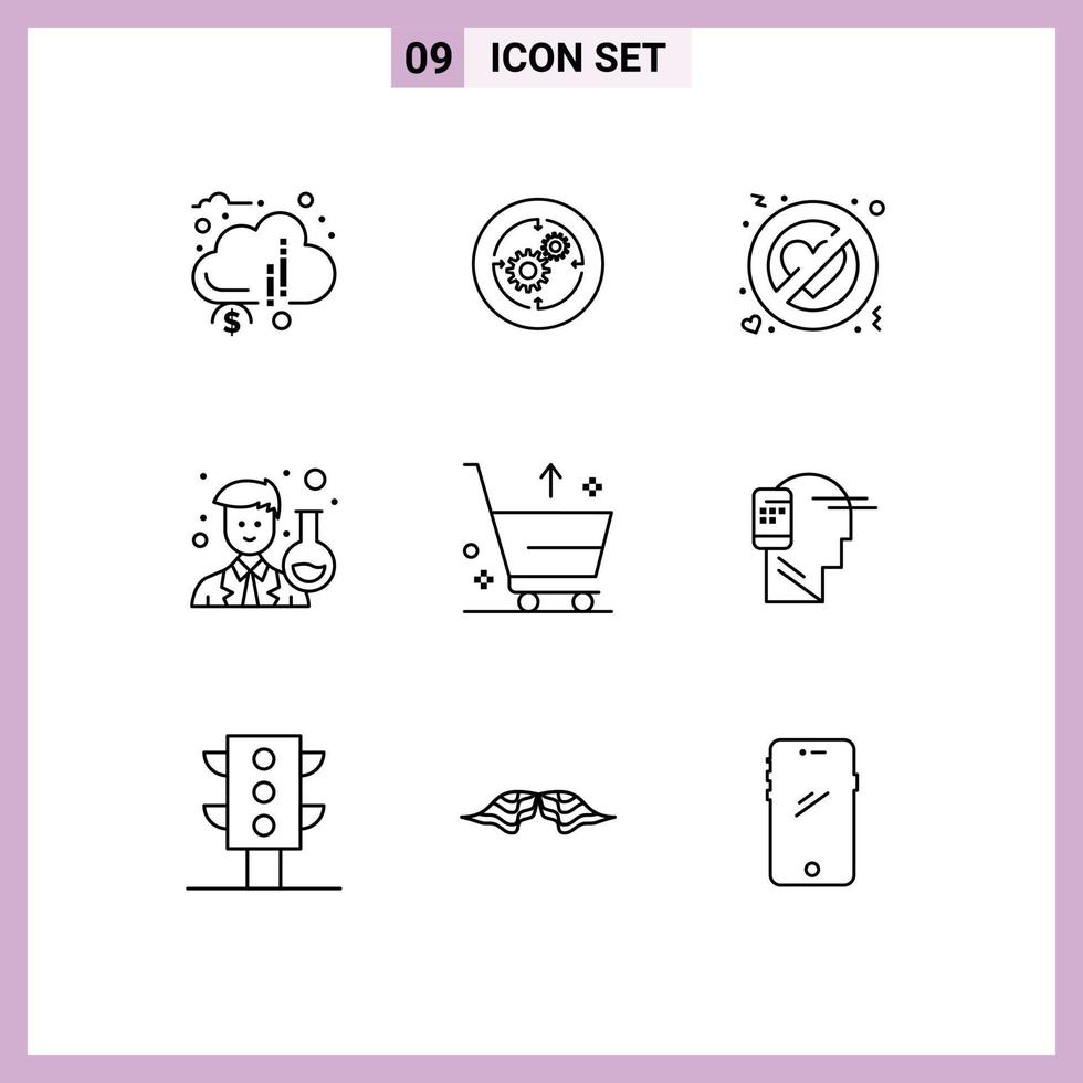 aperçu de l'interface mobile ensemble de 9 pictogrammes d'avatar scientifique finance scientifique romance éléments de conception vectoriels modifiables vecteur