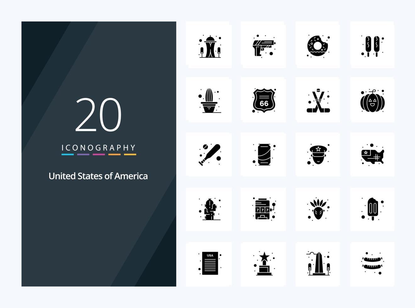 20 icône de glyphe solide usa pour la présentation vecteur