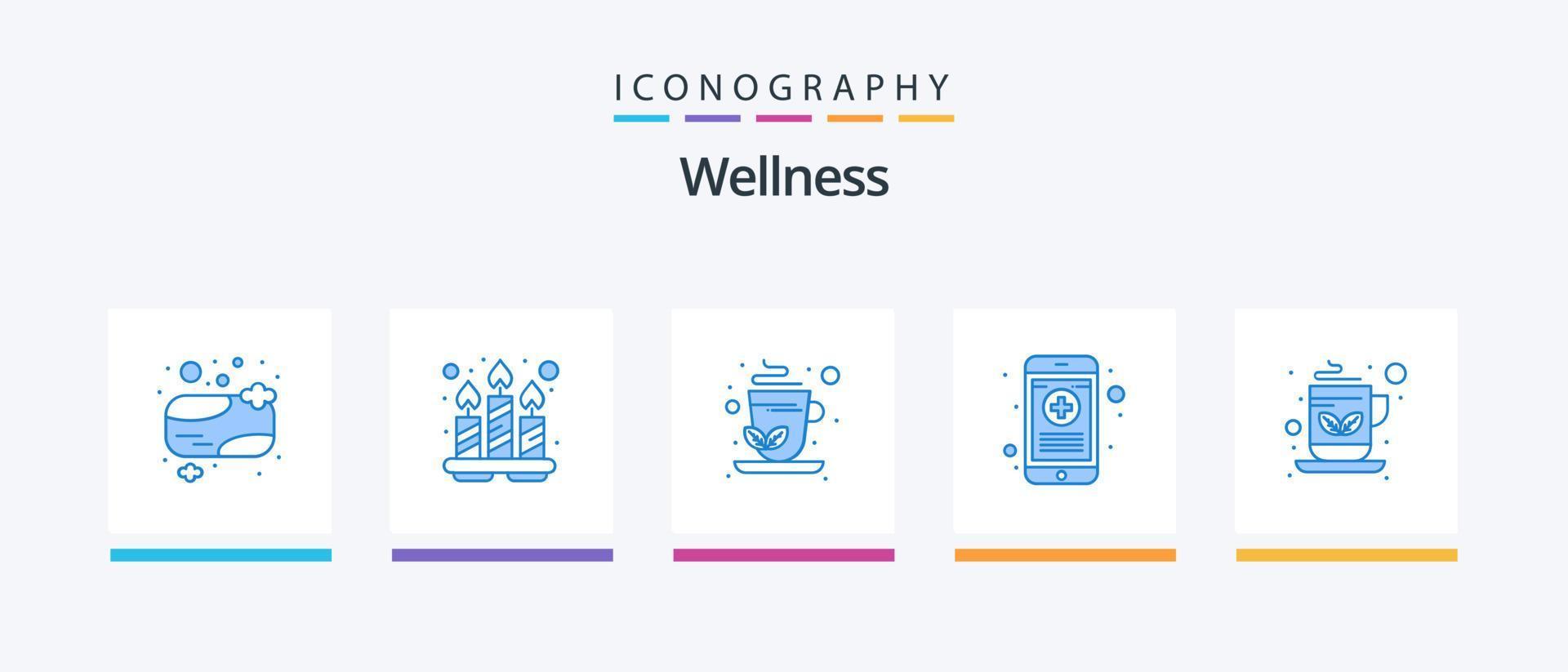 pack d'icônes bien-être bleu 5 comprenant du thé. petit-déjeuner. thé vert. rx. contour. conception d'icônes créatives vecteur