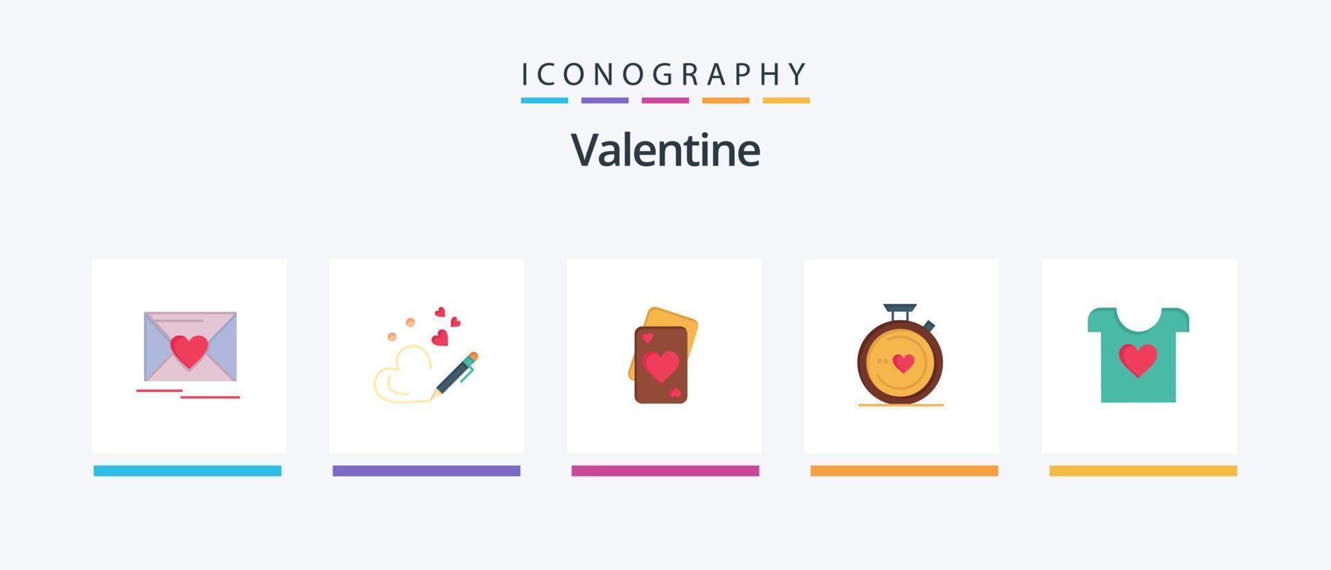 pack d'icônes plat 5 de la saint-valentin, y compris l'amour. aimer. stylo. jour. Valentin. conception d'icônes créatives vecteur