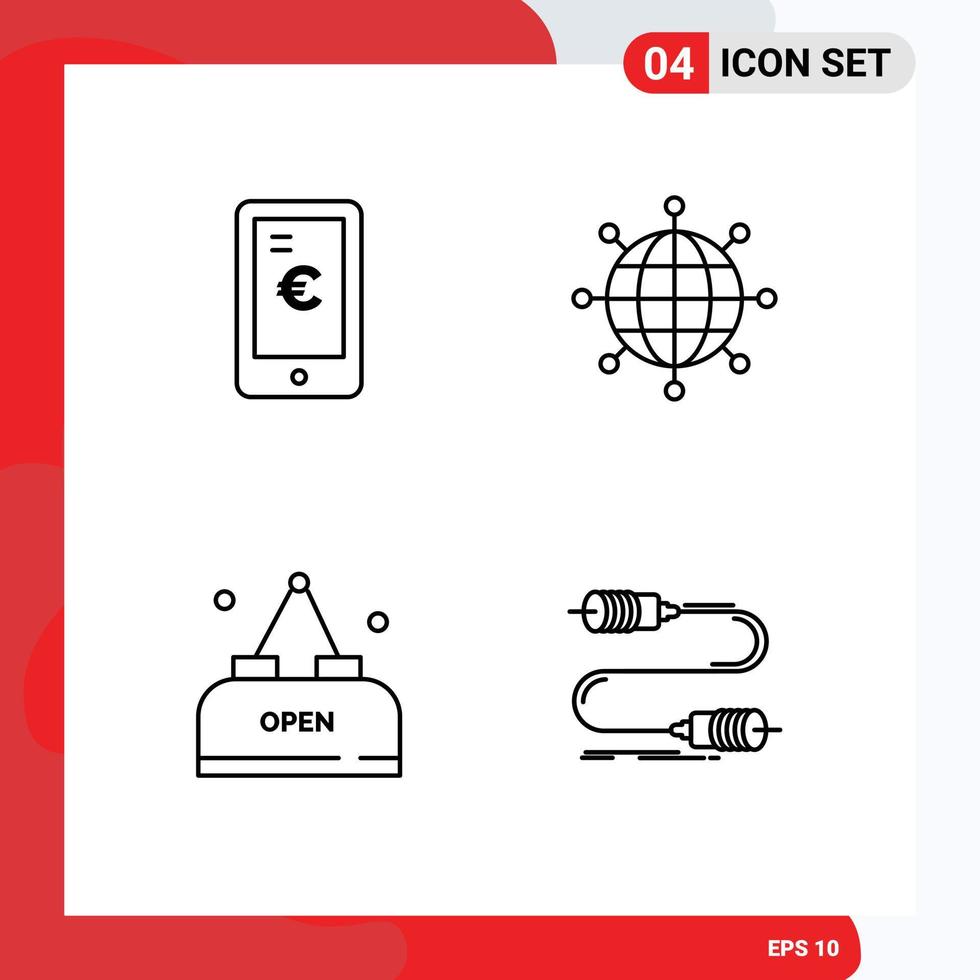 pack d'icônes vectorielles stock de 4 signes et symboles de ligne pour les achats alimentaires mobiles éléments de conception vectoriels modifiables ouverts mondiaux vecteur