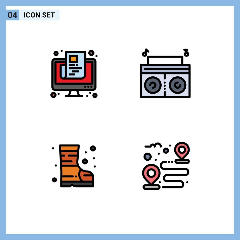 4 interface utilisateur pack de couleurs plates remplies de signes et symboles modernes de nouvelles incendie destination de lecteur en ligne éléments de conception vectoriels modifiables vecteur