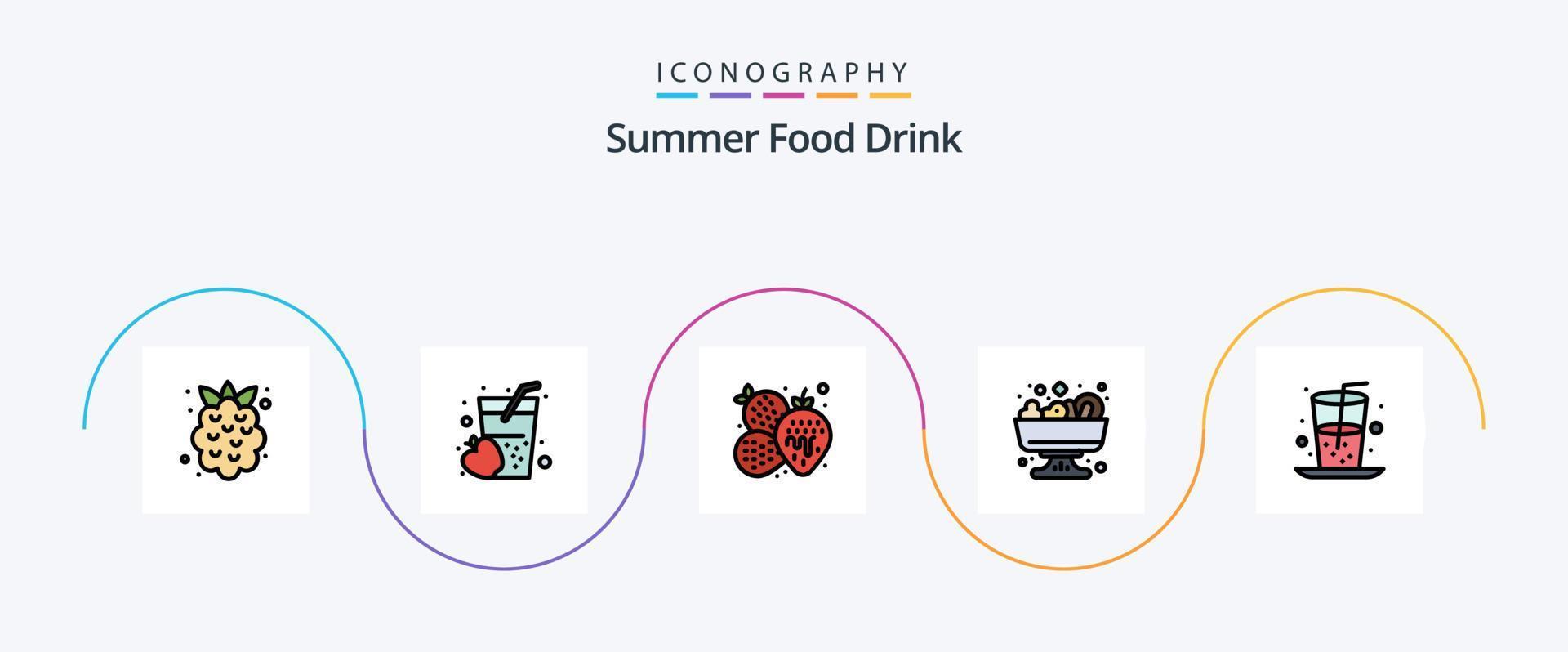 ligne de boisson alimentaire d'été remplie de 5 icônes plates, y compris la nourriture. boisson. ananas. été. salade vecteur