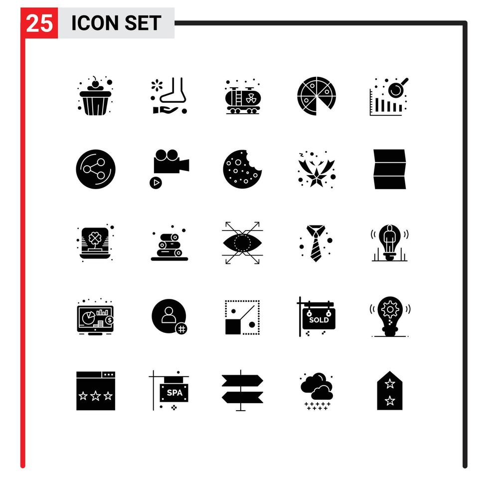interface mobile glyphe solide ensemble de 25 pictogrammes de partage d'analyse de données pétrole business intelligence indésirable éléments de conception vectoriels modifiables vecteur