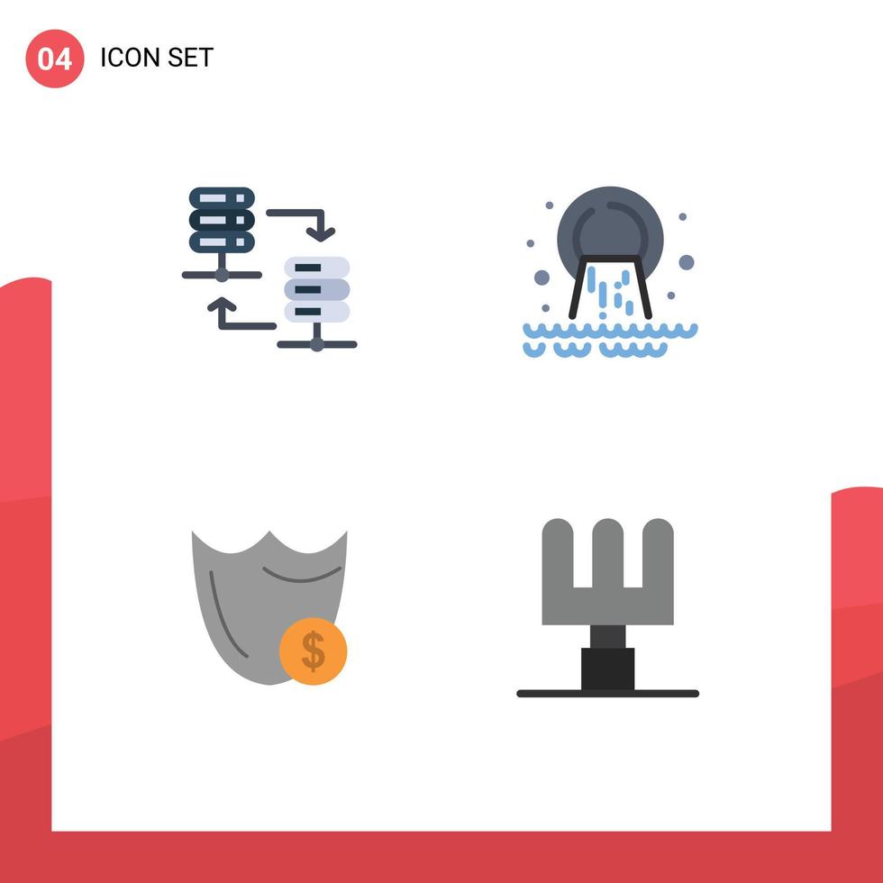 ensemble de pictogrammes de 4 icônes plates simples de bouclier de serveur partager des éléments de conception vectoriels modifiables de sécurité radioactive vecteur