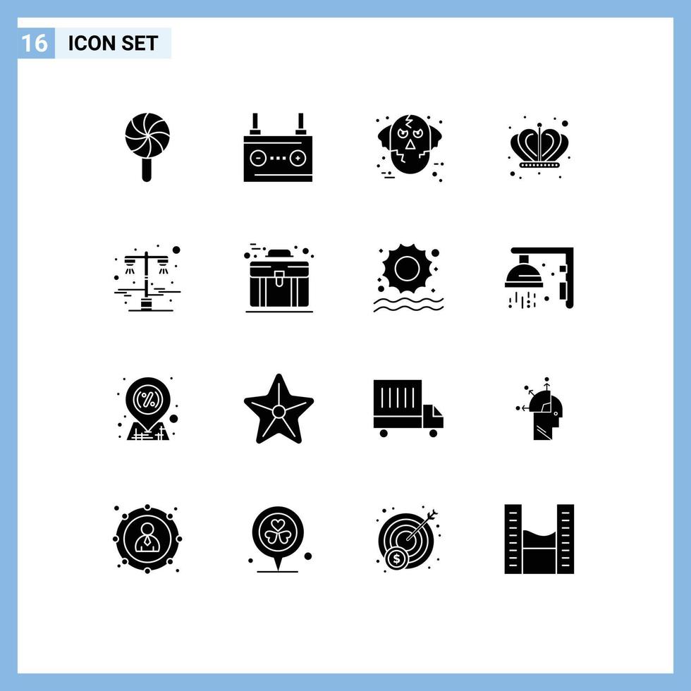 16 icônes créatives signes et symboles modernes de lampe empire énergie couronne ware loup éléments de conception vectoriels modifiables vecteur