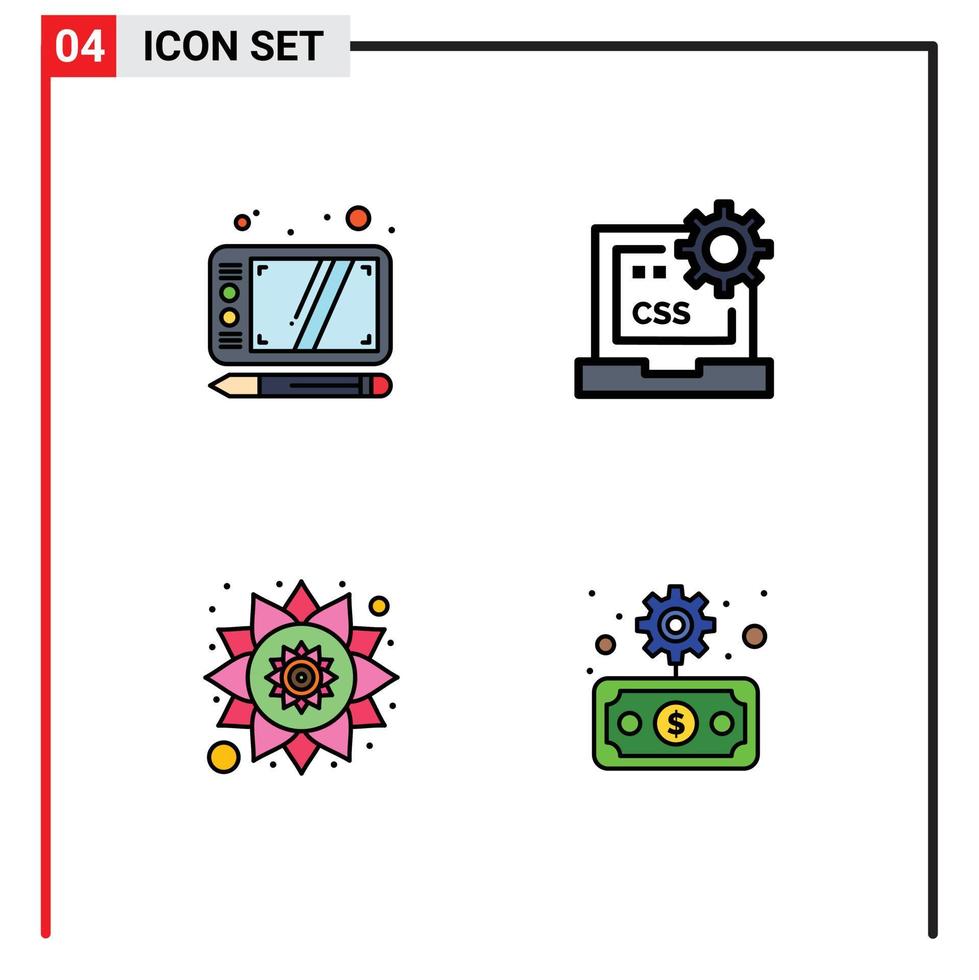 4 interface utilisateur fillline pack de couleurs plates de signes et symboles modernes du code de modèle de conception développer des éléments de conception vectoriels modifiables pour l'entreprise vecteur