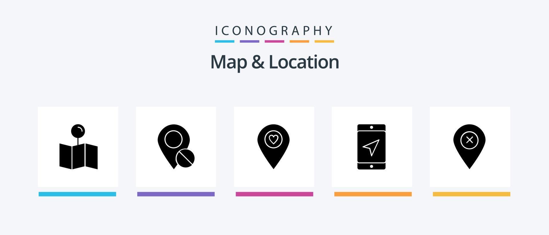 carte et pack d'icônes de glyphe de localisation 5, y compris l'emplacement. carte. médical. emplacement. aiguille. conception d'icônes créatives vecteur