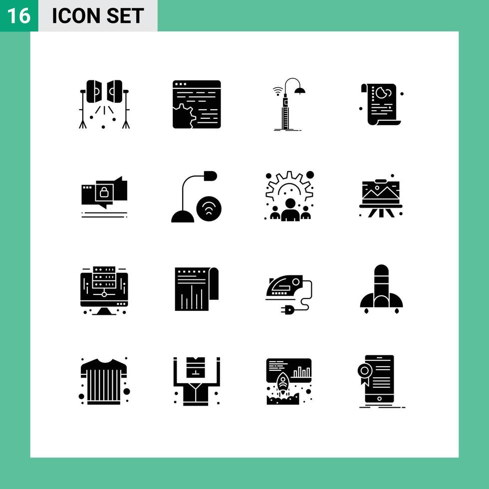 interface mobile ensemble de glyphes solides de 16 pictogrammes de la technologie de configuration des cookies de politique éléments de conception vectoriels modifiables wifi vecteur