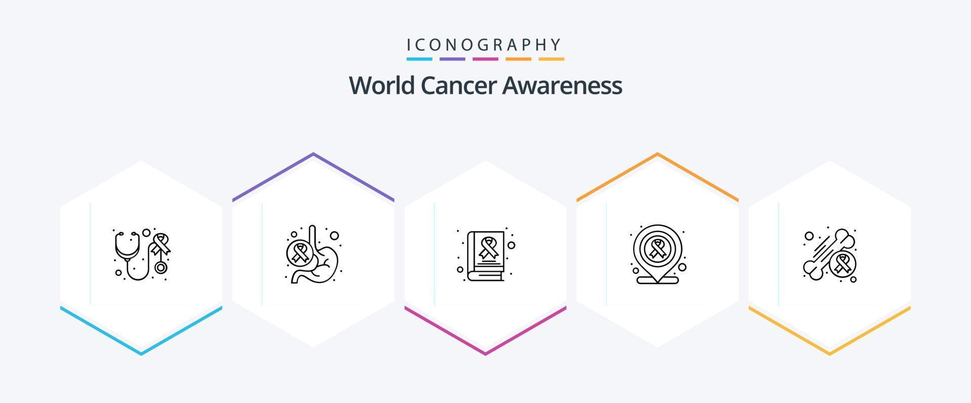 pack d'icônes de 25 lignes de sensibilisation au cancer du monde, y compris les os. médical. monde. emplacement. jour vecteur