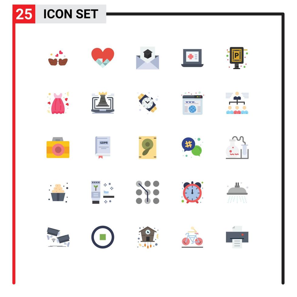 pictogramme ensemble de 25 couleurs plates simples de médecine de stationnement communication lettre médicale éléments de conception vectoriels modifiables vecteur