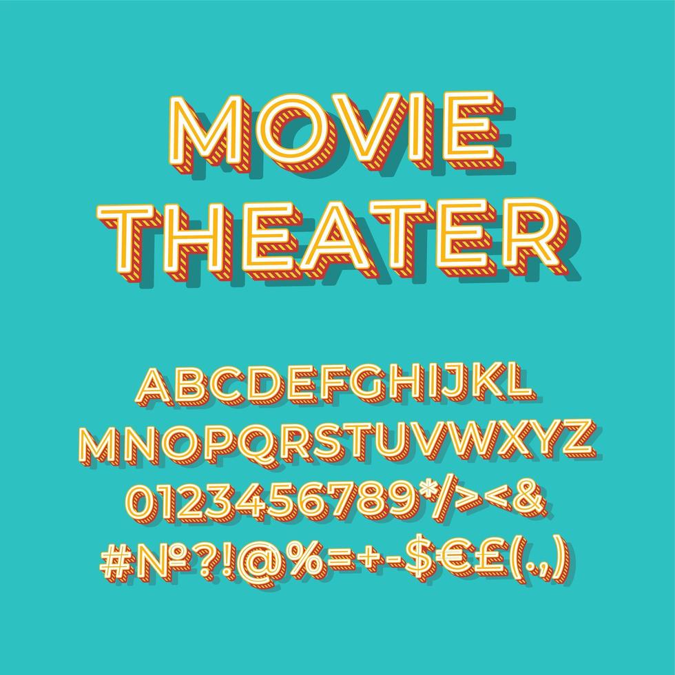 Ensemble d'alphabet de vecteur 3d vintage de cinéma